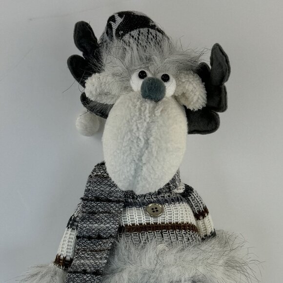 Handmade Gray Winter Moose Plush Decor Posable Hat Sweater Scarf Knit Hat 20" - Picture 2 of 11